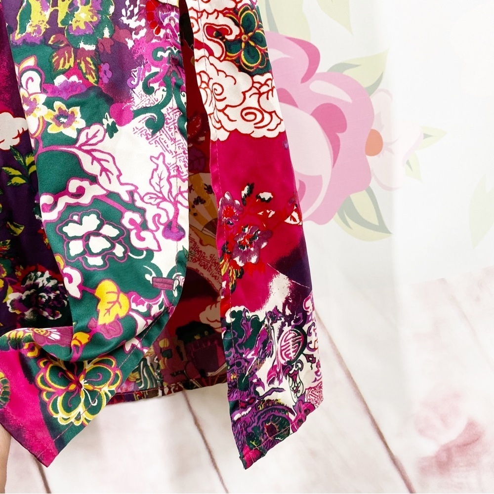 Cruz Natori Asian Floral Print Hot Pink Kimono Lounge House Dress S - Picture 4 of 12